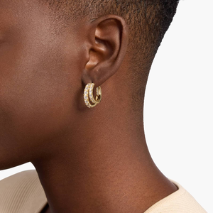 Pendientes de aro de doble fila de oro atemporal de 10 quilates, corte redondo, Diamante de moissanita, estilo moderno para bodas y fiestas, regalo para ella - Product Image 1