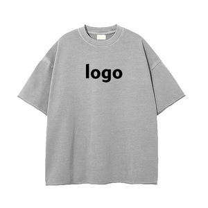 Camiseta tejida de algodón 100% informal para hombre, cuello redondo de 280gsm, manga corta, hombros caídos con gráfico en blanco, diseño cuadrado de gran tamaño sólido rápido - Product Image 2