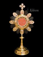 Monstrance en métal poli fait main, vaisselle de table avec motif floral d'ange en relief plaqué or, pour les Sacrements bénédictionnels et la prière