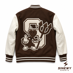Veste de sport SINEWY pour homme, marron, style universitaire, avec lettres brodées S, patch Heartbreakers 10 Time Champions, style preppy - Product Image 3