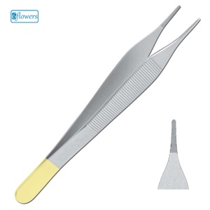 Pinces à tissus Adson en acier inoxydable chirurgical avec poignée jaune, modèle F5-346, 12 cm, certifiées CE Classe I pour interventions médicales - Product Image 1