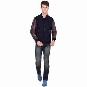 Veste universitaire personnalisée avec broderie de logo, manches en toile, patchwork en laine, col montant, veste de baseball pour homme - Product Image 5