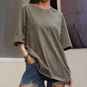 เสื้อยืดผ้าฝ้ายฟอก100สไตล์วินเทจขนาดใหญ่ซักได้ - Product Image 4