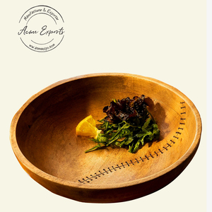 Ensaladera de madera de mango hecha a mano con diseño de puntada único, cuenco de servicio duradero y ecológico para cocina y comedor - Product Image 1