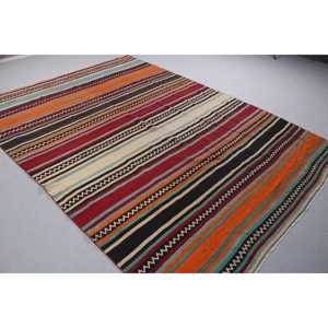 Turkish 6,7x9,1 ft Rug, Kilim Vintage Rug, <b>Red</b> Ombr <b>Wool</b> Rug - Product Image 2