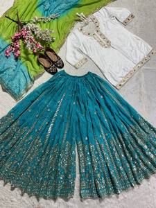 Tenues traditionnelles Sharara pour femmes 2025 – Nouveaux ensembles Punjabi pakistanais d'été et d'hiver, confectionnés sur mesure en tissu Georgette - Product Image 4