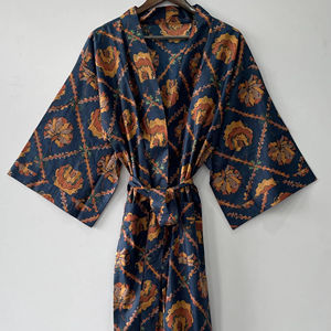 Kimono térmico de estilo indio tejido de algodón 100%, albornoz hasta la rodilla, bata con cordón para ropa de playa de invierno, suministro ODM - Product Image 1