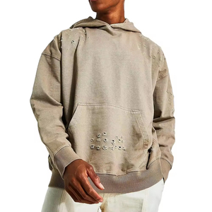Sweat-shirts pour hommes en molleton français vintage surdimensionné, lourd, délavé au soleil, 450 g/m², blanc, délavé à l'acide, en gros, 2026 - Product Image 1