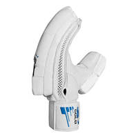 Gants de frappeur de cricket pour adultes gauchers - Modèle en cuir de mouton Or 10000 - Blanc/Noir imprimé en sérigraphie