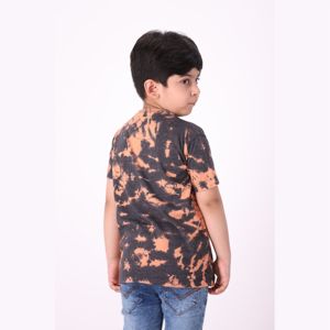 T-shirt tricoté en pur coton pour garçons, longueur régulière, col rond, demi-manches, Orange, Tie and Dye, 100% - Product Image 2