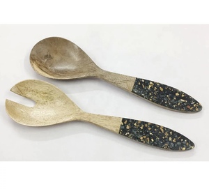 Juego de Cubiertos para Ensalada de Madera de Acacia Natural con Mango de Latón para Vajilla, Utensilios de Cocina, Decoración del Hogar, Herramientas para Servir y Mezclar Ensaladas - Product Image 5