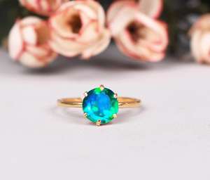 Bague en quartz paon naturel, bague de fiançailles solitaire, pierre changeante de couleur, bijoux pour femmes, argent sterling 925, plaqué or 14 carats - Product Image 6