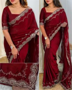 Sari de seda Rangoli de cristal para niñas, colección de bodas étnicas indias, venta de sari a precios mayoristas, novedad