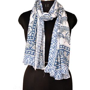 Hermosa bufanda india con estampado de bloques florales, Pareo de algodón hecho a mano de lujo, cubierta de Playa Blanca larga para mujeres para regalos - Product Image 4