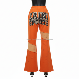 Pantalon évasé pour femme en coton polyester premium 300 GSM en orange avec design de panneau contrasté et logo personnalisé en transfert thermique Pantalon pour femme - Product Image 2