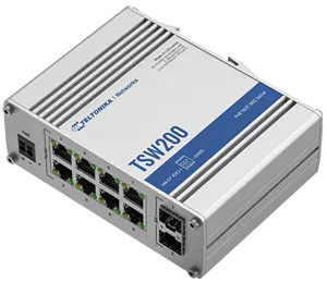 Teltonika TSW200 DIN Rail Switch 8 x 10/100/1000 Mbps LAN ports with 2 SFP ports for long-range Fiber-optic communication