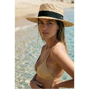 Straw Beige <b>Hat</b>, Flat Top, Black <b>Band</b>, Panama Style HSR2132 - HSR2132-BEJ - Product Image 2
