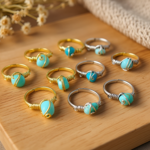 <b>Turquoise</b> Stone Fashion <b>Rings</b> Gold and Silver Plated for Resale - Product Image 3