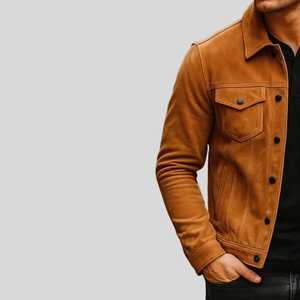 Veste d'hiver pour homme de haute qualité, en cuir de vache véritable, daim de mouton, avec fermeture éclair, style formel, tissu en laine - Product Image 3