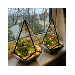 Balcón colgante decorativo moderno creativo artesanía de cristal terrario florero de cristal Marco de hierro con acabado dorado para Decoración de mesa - Product Image 5