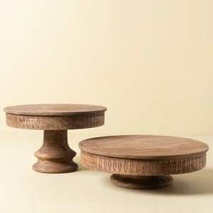 OTRO soporte de pastel de bandeja de madera redonda de pie alto de madera de acacia de alta calidad para servir pasteles y frutas - Product Image 5