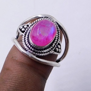 Anillo de ajuste de bisel hecho a mano de Plata de Ley 925, piedra lunar Rosa Natural, piedra preciosa de corte ovalado, estilo clásico para boda de compromiso - Product Image 5