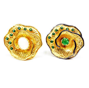 Anillo de dedo de moda de lujo de estilo vintage con piedras preciosas de ópalo Esmeralda chapado en oro de Plata de Ley 925 para uso diario - Product Image 4