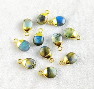 Mặt Dây Chuyền Quyến Rũ Mạ Điện Vàng Mượt Size8-10mm Labradorite Tự Nhiên Màu Xanh Lửa Mặt Dây Chuyền Đá Quý Chính Hãng Trang Sức Thời Trang