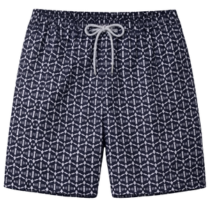 Shorts de bain recyclés pour hommes, motif abstrait noir, séchage rapide, avec cordon de serrage à la taille et poches - Product Image 1