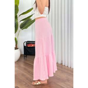 Jupe longue rose en mousseline de coton coupe trapèze - Vente en gros - Product Image 4