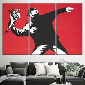 Toile imprimée : Lanceur de fleurs de Banksy - Art urbain de graffitis, LOT DE 3 TOILES - Product Image 1