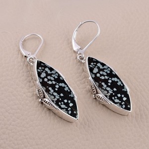 Cadeau de fiançailles tendance unisexe, flocon de neige en obsidienne, boucles d'oreilles pendantes en argent sterling 925 massif, cadeau de mariage, bijoux - Product Image 3