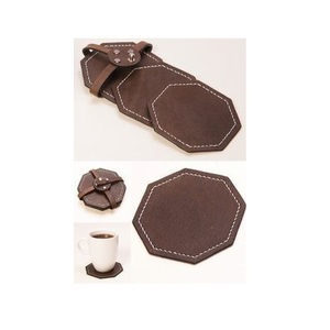 Elegant rustic leather coasters with high quality handmade look and premium <b>protection</b> for <b>table</b> surfaces - Product Image 5