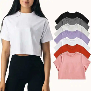 New Design Hot Selling Summer Women <b>Crop</b> <b>Top</b> High Quality Solid Color Loose Fit Short Sleeves <b>Crop</b> <b>Top</b> - Product Image 1