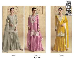 Punjabi bordado Sharara Palazo traje Dupatta con borlas cuello redondo mangas tres cuartos largo étnico Anarkali traje boda - Product Image 6