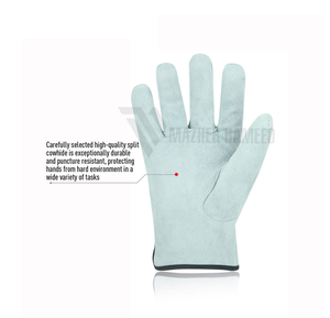 ถุงมือทำงานหนังแท้สีขาวล้วนอุปกรณ์ป้องกันระดับพรีเมียมสำหรับช่างเครื่องและคนงาน - Product Image 2