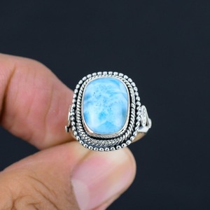 Larimar pierres précieuses bague bijoux pour femmes argent Boho Style bijoux 925 argent Sterling tendance à la main bague cadeau pour elle - Product Image 3