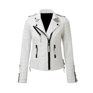Chaqueta de motorista de moda, chaqueta de cuero para estampada Mujer, logotipo personalizado de alta calidad premium con tachuelas, chaquetas de cuero para mujer - Product Image 4
