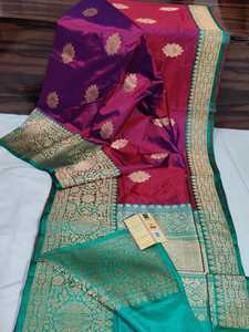 Saris de seda brocados puros hechos a medida ideales para reventa por Diseñadores de ropa en Sari verde oscuro con borde dorado - Product Image 4