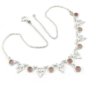 Collier en argent 925 pour femmes, bijoux en pierre de quartz rose tendance - Product Image 3