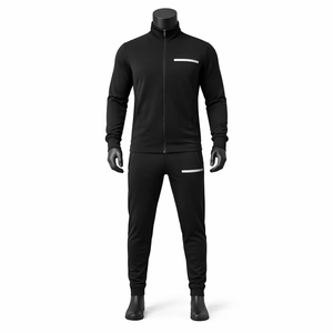 Unisex Black Windproof 2 in 1 Tracksuit Full Sleeve Zipper Sporty Casual Jogging Set Quick Dry Polyester Autumn Wear Solid Color - Product Image 1
