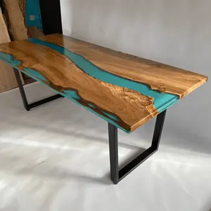 Table à manger en bois massif sur mesure « Laguna » – Table à manger moderne faite à la main avec plateau en bois dur à bords naturels - Product Image 1