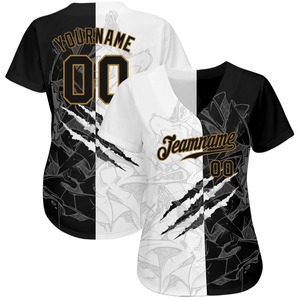 Patrón de grafiti personalizado Negro-Oro viejo 3D Camiseta de béisbol auténtica - Product Image 2