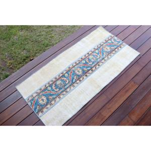 Alfombra Turca Vintage, Alfombra de 1.8x3.8 pies, Alfombra Azul con Rayas Pequeñas - Product Image 2