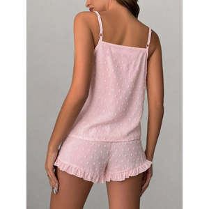 Conjunto de camiseta sin mangas con tirantes finos y pantalones cortos Aerobin con pompones para mujer, 37935 - Rosa - Product Image 6
