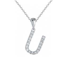 Diamantes americanos Trendy U Inicial 14K Oro Rodio Circón de agua dulce Geométrico Oro Rosa Plata Fino Colgante Collar Cristiano - Product Image 1
