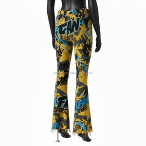 Women Flare Pant 300GSM fleece soft <b>fabric</b> <b>yellow</b> blue black graphic design custom logo screen print comfy fit Women Flare Pants - Product Image 5