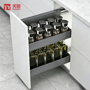 Organizador de Gabinete Extraíble de Aluminio Gris Mate Moderno, Estante para Especias de 2 Niveles Montado Lateralmente, Base Sólida, Cesta Deslizante para Almacenamiento de <span class=keywords><strong>Cocina</strong></span> - Product Image 1