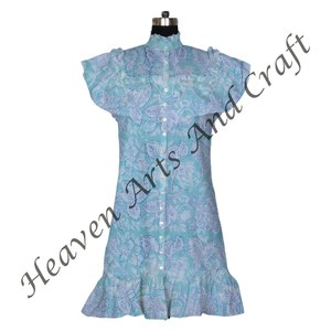 Tunique courte sans manches en coton avec imprimé indien bloc floral décontracté de luxe romantique tissu respirant - Product Image 6
