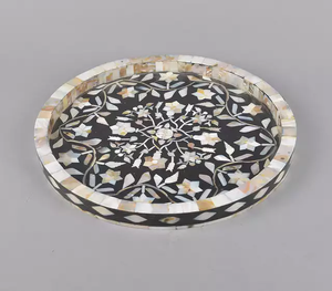 Tablero de MDF de diseñador redondo sobre diseño de bandeja de incrustaciones de hueso y resina Venta caliente con bandeja de servicio de alta calidad hecha a mano personalizada - Product Image 2